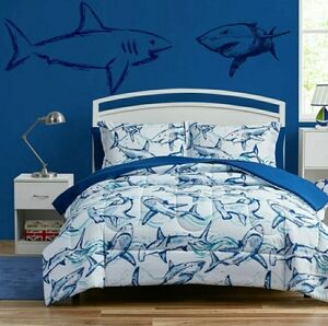 Oceanic Shark-Themed Blue and White Comforter Set
